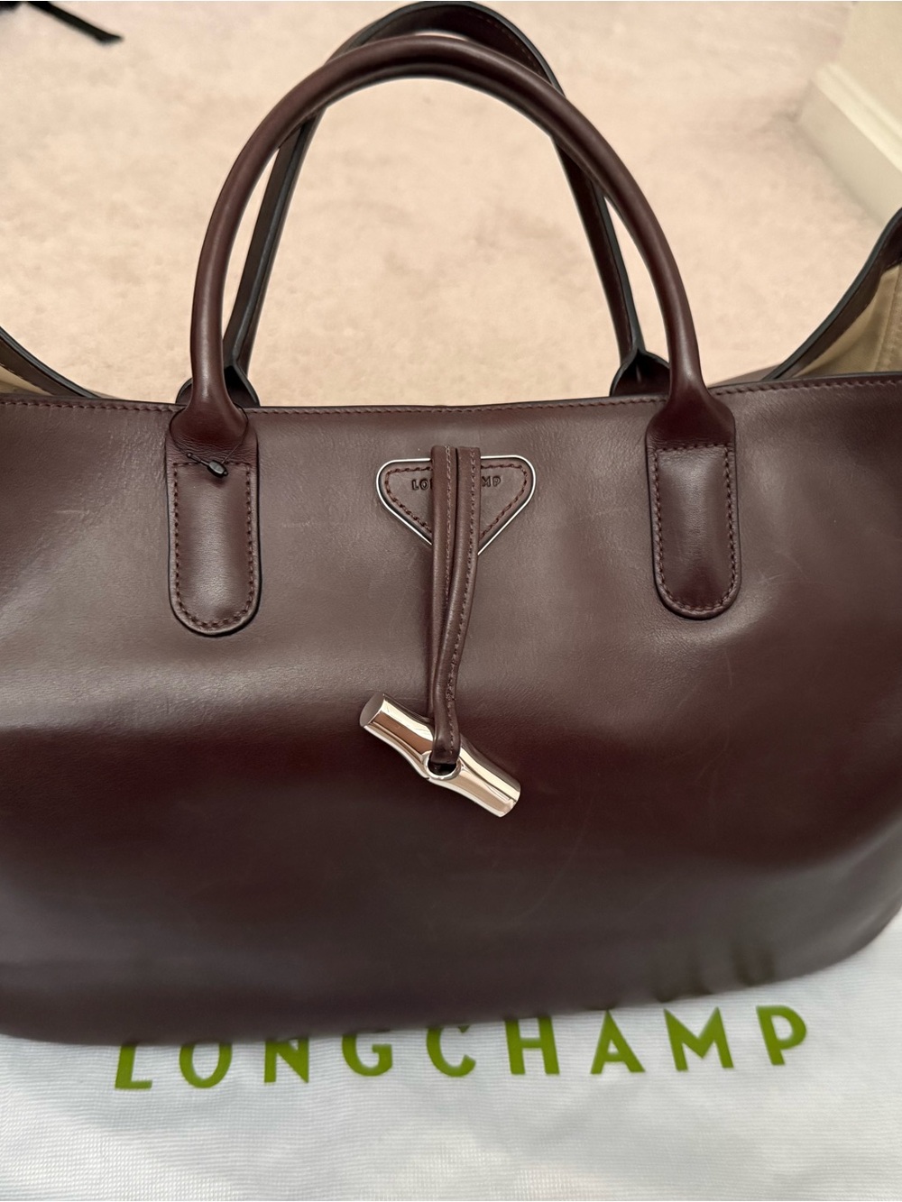 Longchamp Dark Brown Leather Satchel with Silver Accent - Picture 6 of 9